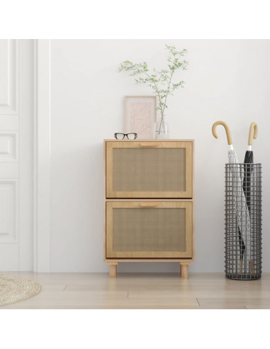 Scarpiera Marrone52x25x80cm Legno Multistrato e Rattan Naturale