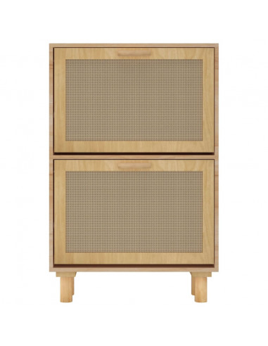 Scarpiera Marrone52x25x80cm Legno Multistrato e Rattan Naturale