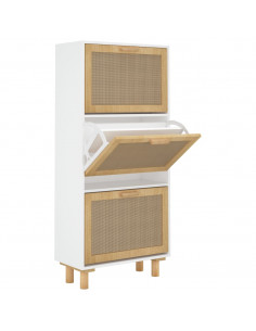 Scarpiera Bianca52x25x115cm Legno Multistrato e Rattan Naturale 2