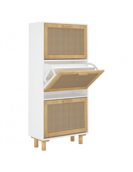 Scarpiera Bianca52x25x115cm Legno Multistrato e Rattan Naturale