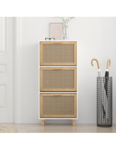 Scarpiera Bianca52x25x115cm Legno Multistrato e Rattan Naturale