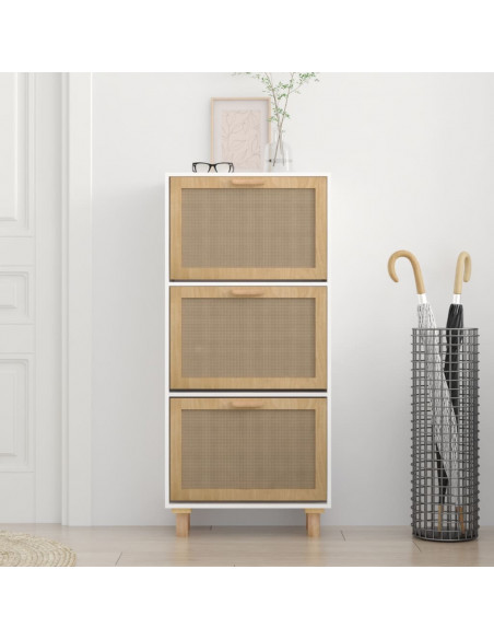 Scarpiera Bianca52x25x115cm Legno Multistrato e Rattan Naturale