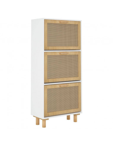 Scarpiera Bianca52x25x115cm Legno Multistrato e Rattan Naturale