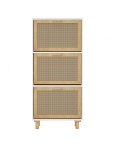 Scarpiera Bianca52x25x115cm Legno Multistrato e Rattan Naturale