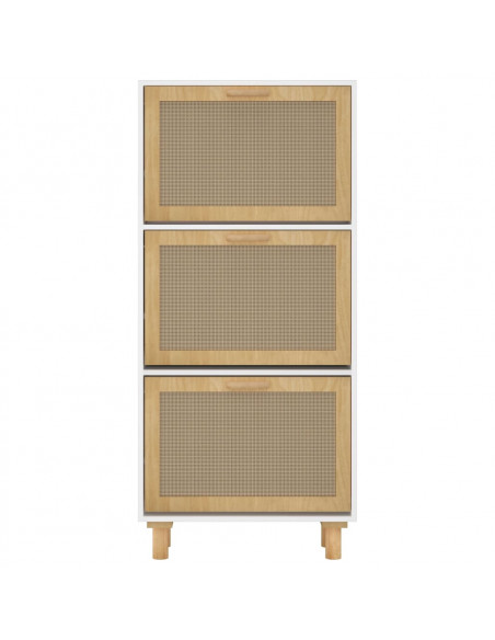 Scarpiera Bianca52x25x115cm Legno Multistrato e Rattan Naturale