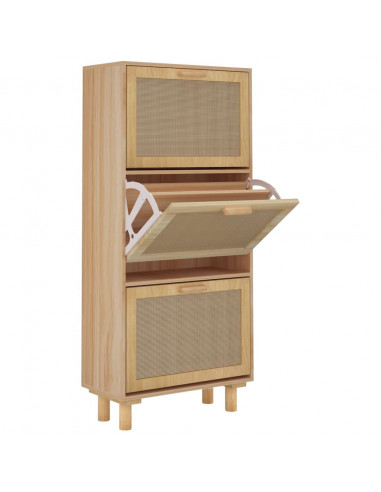 Scarpiera Marrone 52x25x115 Legno Multistrato e Rattan Naturale