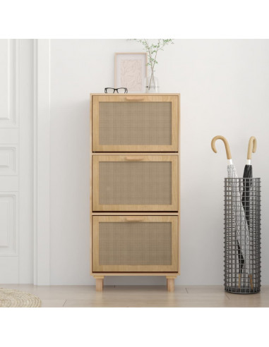 Scarpiera Marrone 52x25x115 Legno Multistrato e Rattan Naturale