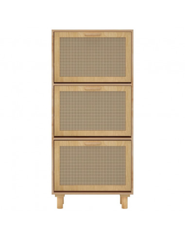 Scarpiera Marrone 52x25x115 Legno Multistrato e Rattan Naturale