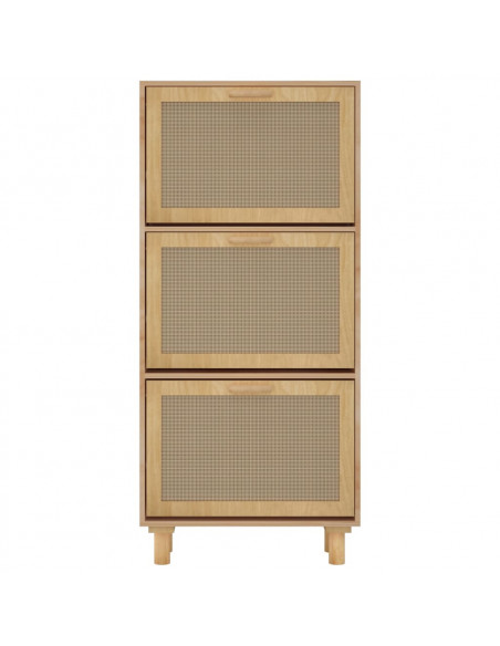 Scarpiera Marrone 52x25x115 Legno Multistrato e Rattan Naturale