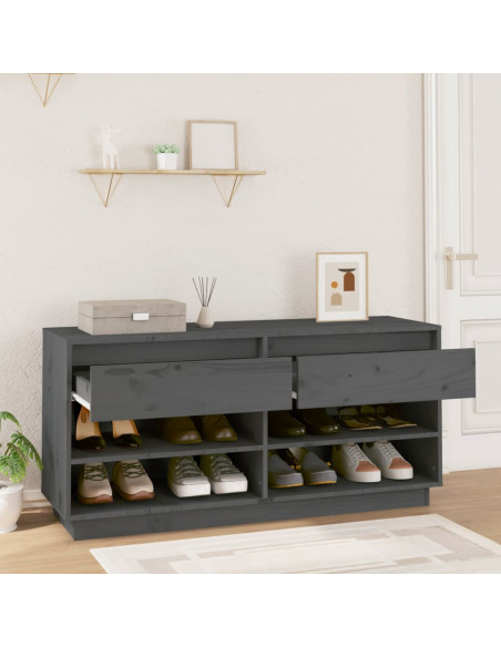 Scarpiera Grigia 110x34x52 cm in Legno Massello di Pino