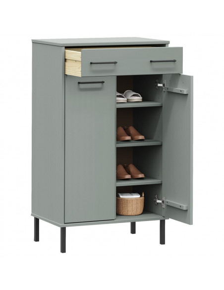 Scarpiera con Gambe Metallo Grigio Legno Massello di Pino OSLO