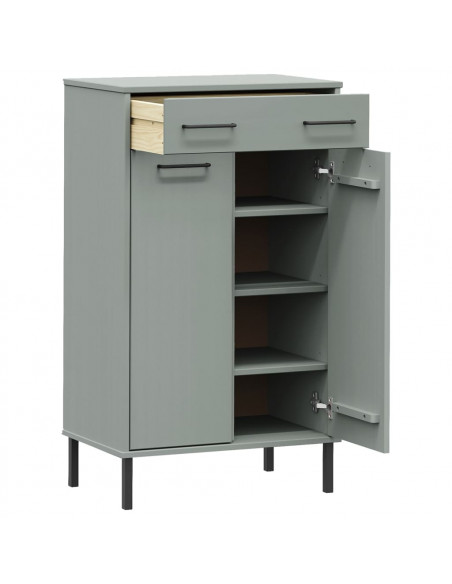 Scarpiera con Gambe Metallo Grigio Legno Massello di Pino OSLO