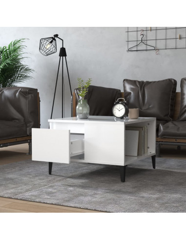 Tavolino Salotto Bianco Lucido 55x55x36,5 cm Legno Multistrato