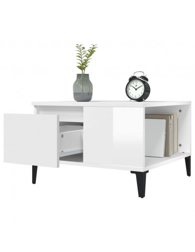 Tavolino Salotto Bianco Lucido 55x55x36,5 cm Legno Multistrato