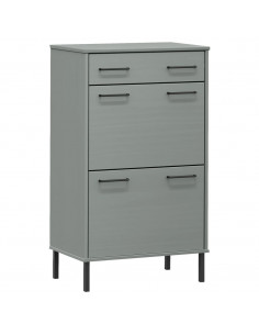 Scarpiera con Gambe Metallo Grigio Legno Massello di Pino OSLO 2