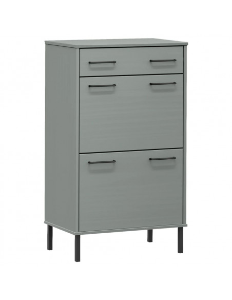Scarpiera con Gambe Metallo Grigio Legno Massello di Pino OSLO