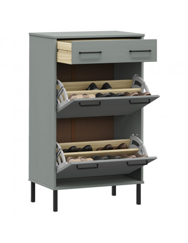 Scarpiera con Gambe Metallo Grigio Legno Massello di Pino OSLO