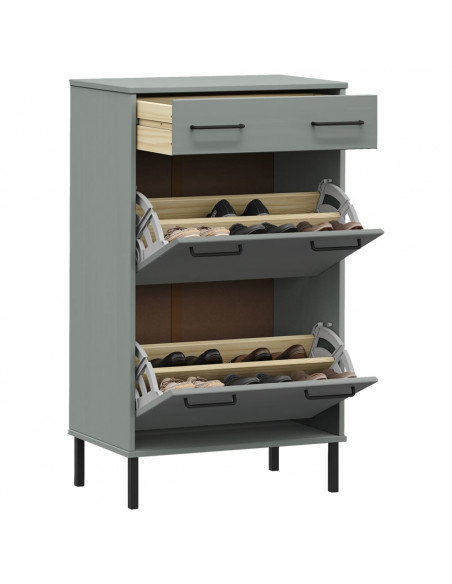 Scarpiera con Gambe Metallo Grigio Legno Massello di Pino OSLO