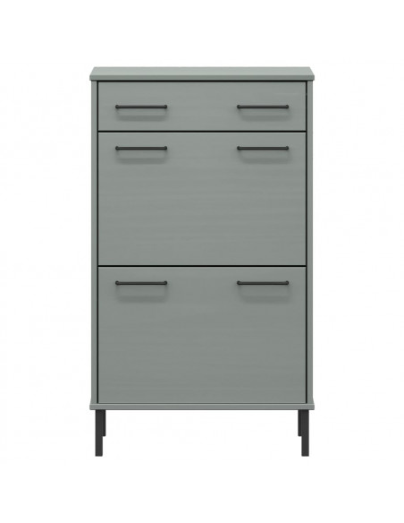 Scarpiera con Gambe Metallo Grigio Legno Massello di Pino OSLO