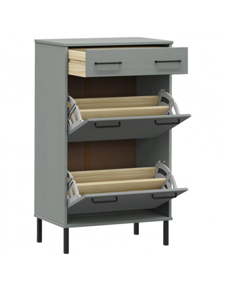 Scarpiera con Gambe Metallo Grigio Legno Massello di Pino OSLO