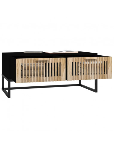 Tavolino da Salotto Nero 80x40x35 cm Legno Multistrato e Ferro