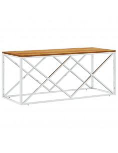 Tavolino da Salotto in Acciaio Inox e Legno Massello di Acacia 2