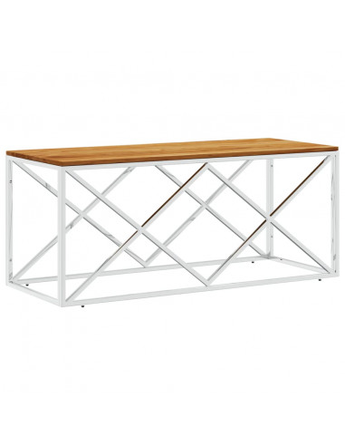 Tavolino da Salotto in Acciaio Inox e Legno Massello di Acacia