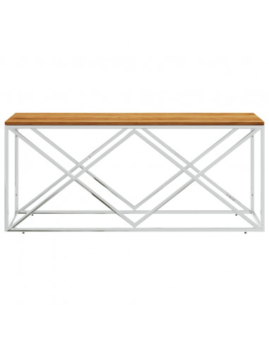 Tavolino da Salotto in Acciaio Inox e Legno Massello di Acacia