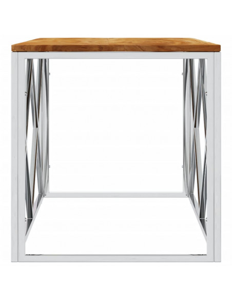 Tavolino da Salotto in Acciaio Inox e Legno Massello di Acacia