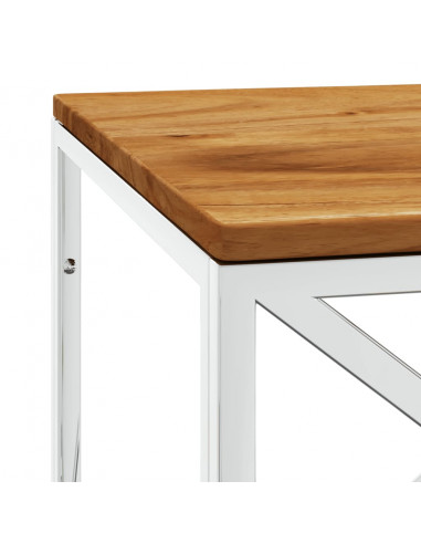 Tavolino da Salotto in Acciaio Inox e Legno Massello di Acacia