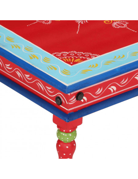 Tavolino Salotto Rosso Dipinto a Mano Legno Massello di Mango