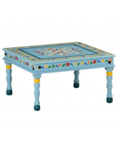 Tavolino Salotto Turchese Dipinto a Mano Legno Massello Mango 2