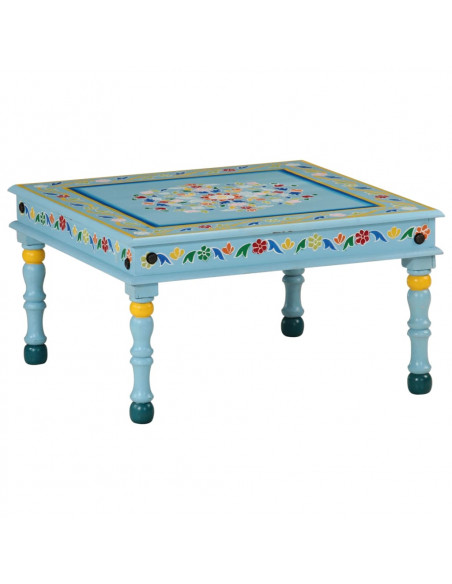 Tavolino Salotto Turchese Dipinto a Mano Legno Massello Mango