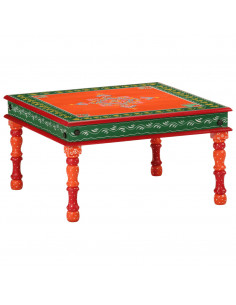 Tavolino Salotto Arancione Dipinto a Mano Legno Massello Mango 2