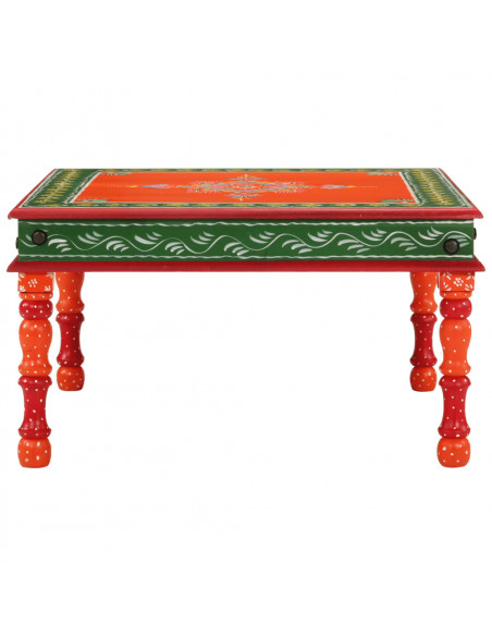 Tavolino Salotto Arancione Dipinto a Mano Legno Massello Mango