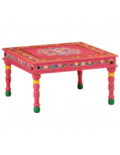 Tavolino Salotto Rosa Dipinto a Mano Legno Massello Mango 2