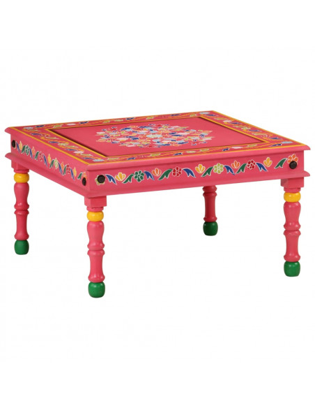 Tavolino Salotto Rosa Dipinto a Mano Legno Massello Mango