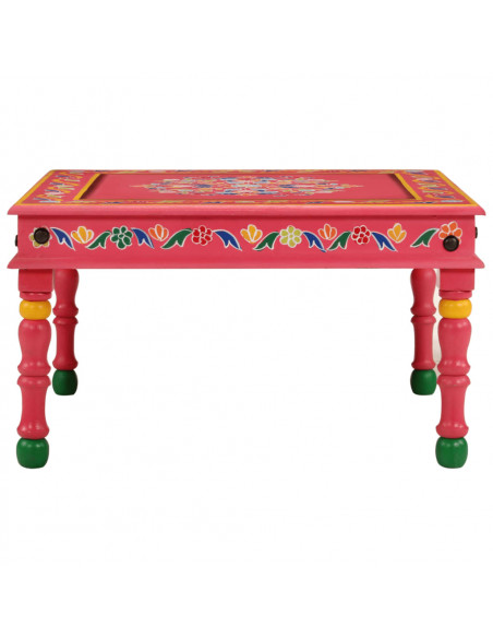 Tavolino Salotto Rosa Dipinto a Mano Legno Massello Mango