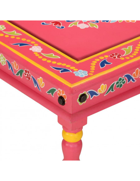 Tavolino Salotto Rosa Dipinto a Mano Legno Massello Mango