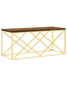 Tavolino Salotto in Acciaio Inox e Legno Massello di Recupero 2