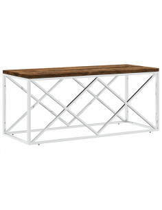 Tavolino Salotto in Acciaio Inox e Legno Massello di Recupero 2