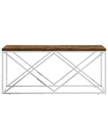 Tavolino Salotto in Acciaio Inox e Legno Massello di Recupero