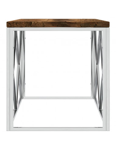 Tavolino Salotto in Acciaio Inox e Legno Massello di Recupero