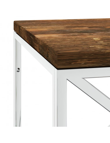 Tavolino Salotto in Acciaio Inox e Legno Massello di Recupero