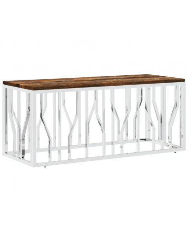 Tavolino Salotto in Acciaio Inox e Legno Massello di Recupero