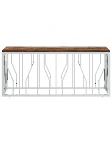 Tavolino Salotto in Acciaio Inox e Legno Massello di Recupero