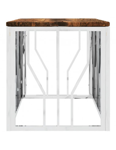 Tavolino Salotto in Acciaio Inox e Legno Massello di Recupero