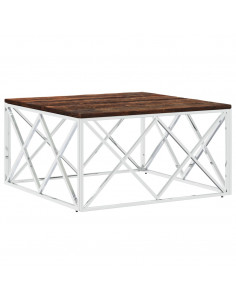 Tavolino Salotto in Acciaio Inox e Legno Massello di Recupero 2