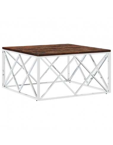 Tavolino Salotto in Acciaio Inox e Legno Massello di Recupero