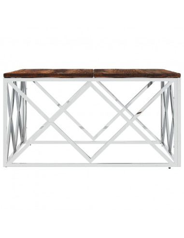 Tavolino Salotto in Acciaio Inox e Legno Massello di Recupero